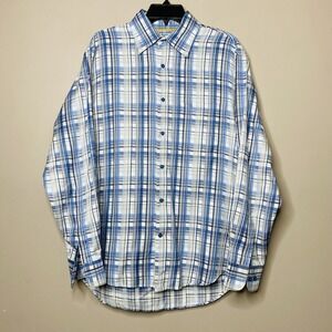 Robert Talbott Carmel Blue Plaid Button Up Long Sleeve‎ Shirt Men's Size M